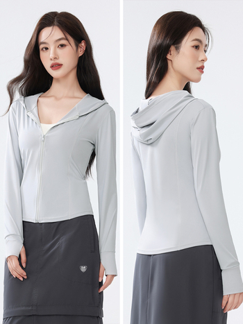 Jachetă de protecție solară UPF50+ pentru femei, Ice Silk, Slim Fit, mânecă lungă cu fermoar, 80-90% poliester