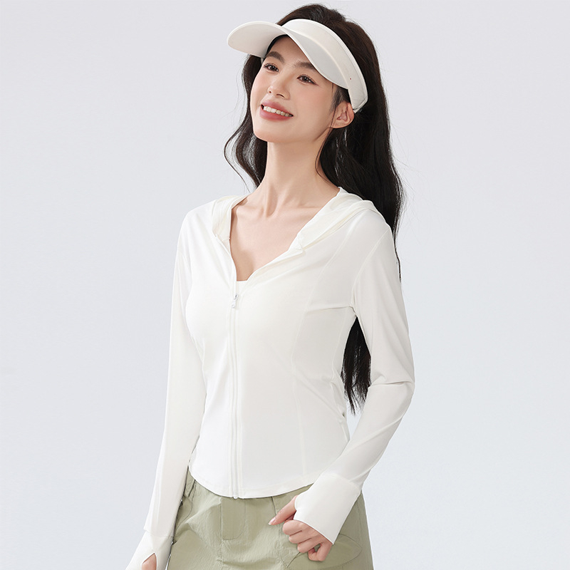 Jachetă de protecție solară UPF50+ pentru femei, Ice Silk, Slim Fit, mânecă lungă cu fermoar, 80-90% poliester