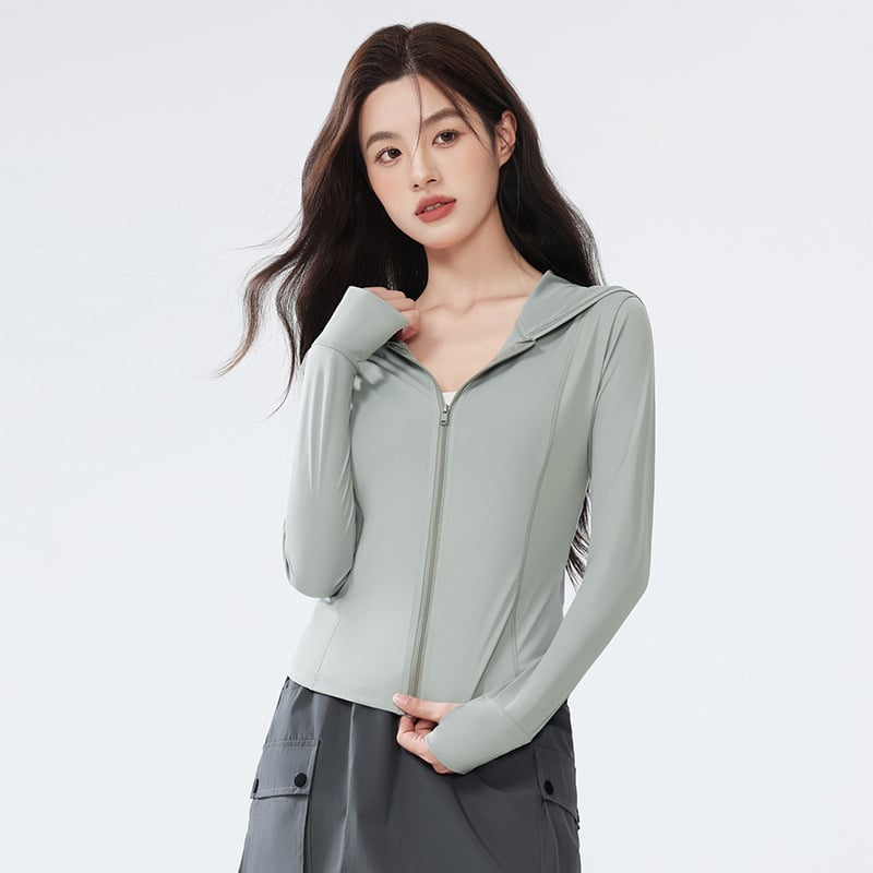 Jachetă de protecție solară UPF50+ pentru femei, Ice Silk, Slim Fit, mânecă lungă cu fermoar, 80-90% poliester