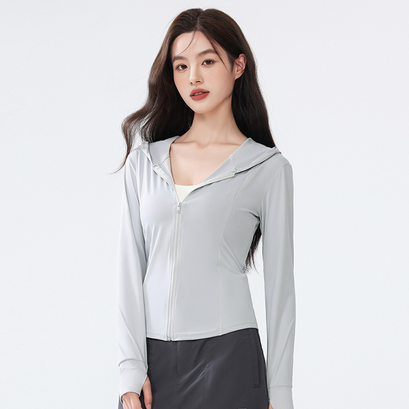 Jachetă de protecție solară UPF50+ pentru femei, Ice Silk, Slim Fit, mânecă lungă cu fermoar, 80-90% poliester