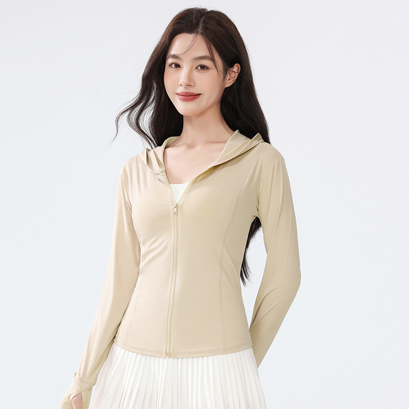 Jachetă de protecție solară UPF50+ pentru femei, Ice Silk, Slim Fit, mânecă lungă cu fermoar, 80-90% poliester