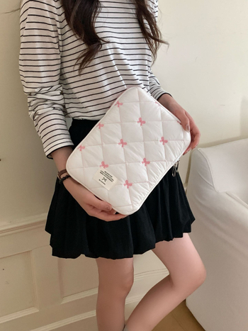 Tablettához való tárolótáska gyémántvarrásos masnival, LIFEHOHO poliészter külső és bélés, uniszex, tavasz 2025