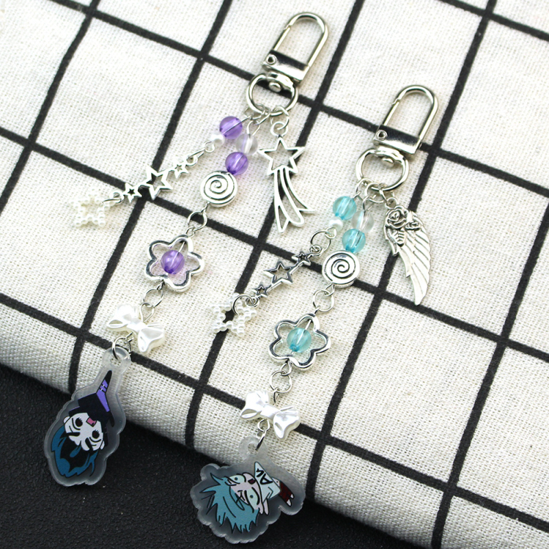 Kulcstartó: aranyos kézzel készített gyöngyös füzér, akril, karikatúra dizájn, alkalmas táskákhoz és telefonokhoz