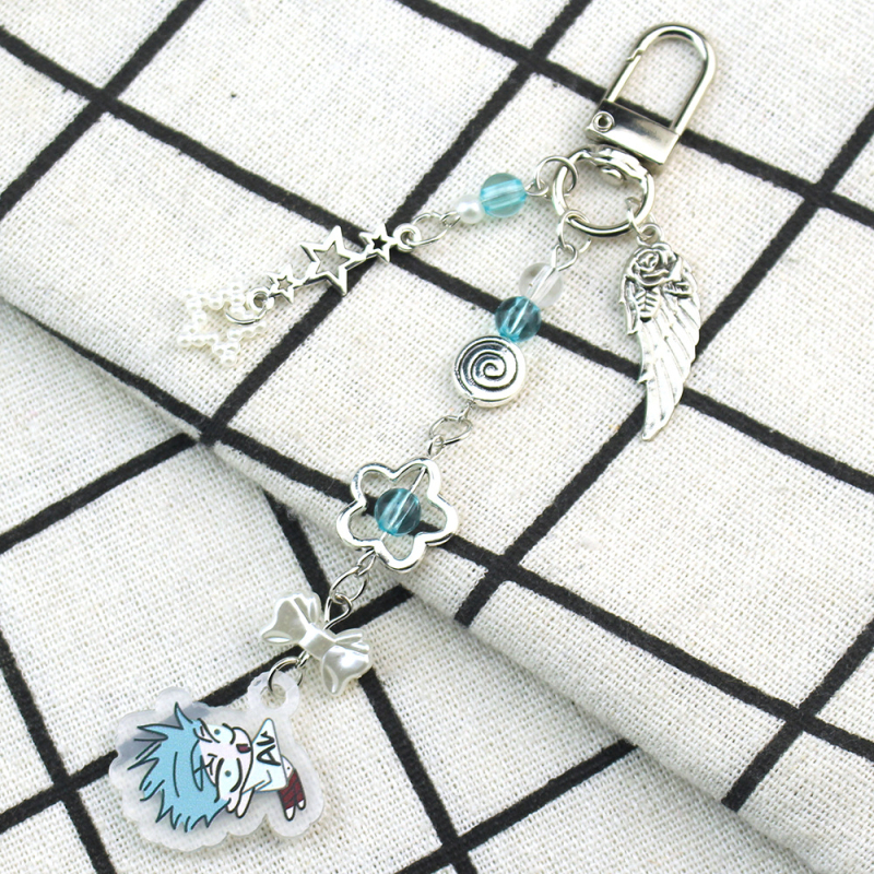 Kulcstartó: aranyos kézzel készített gyöngyös füzér, akril, karikatúra dizájn, alkalmas táskákhoz és telefonokhoz