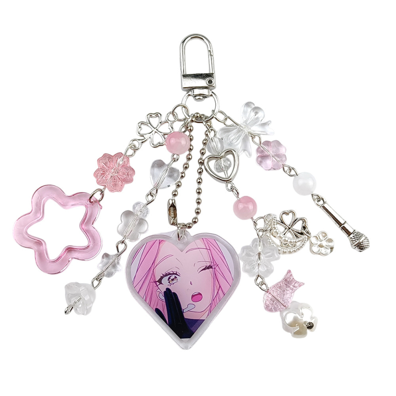 Kulcstartó: aranyos kézzel készített gyöngyös füzér, akril, karikatúra dizájn, alkalmas táskákhoz és telefonokhoz