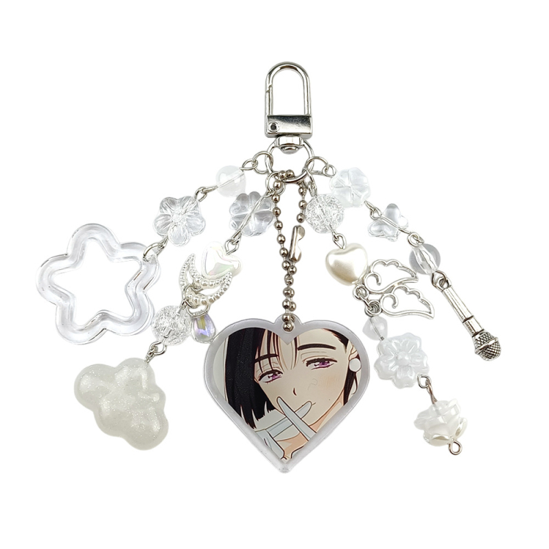 Kulcstartó: aranyos kézzel készített gyöngyös füzér, akril, karikatúra dizájn, alkalmas táskákhoz és telefonokhoz