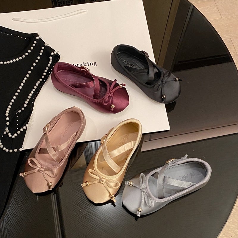 Момичешки балеринки от микрофибър в принцес стил, кожена вътрешност, PU стелка, гумена подметка, велкро закопчаване