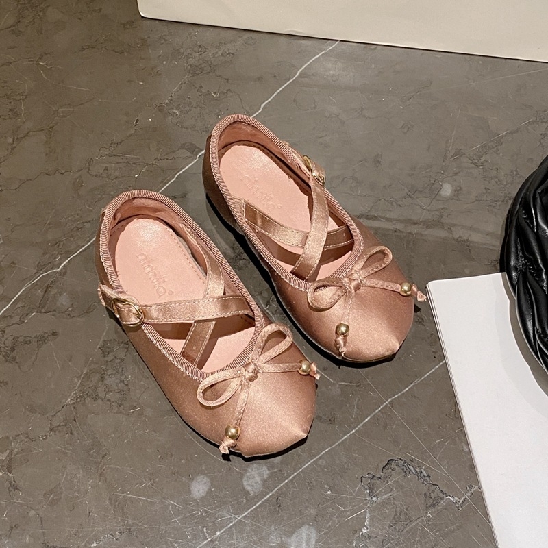 Момичешки балеринки от микрофибър в принцес стил, кожена вътрешност, PU стелка, гумена подметка, велкро закопчаване