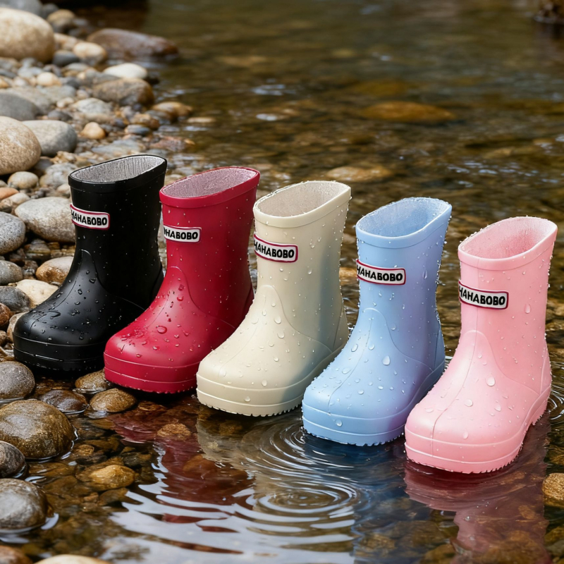 Dječje kišne čizme, PVC gornji dio, dizajn s niskim profilom, niski pet 1–3 cm, za sve sezone
