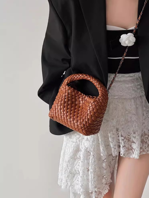 Ručna tkana PU crossbody torba za mobitel s unutarnjim džepom za mobitel i laminiranim džepom sa zatvaračem — ulični stil