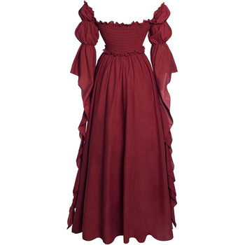 Női középkori retro négyzetes galléros hosszú ruha, derekát szorító corsettel — poliészter/spandex anyagú, színpadi jelmez