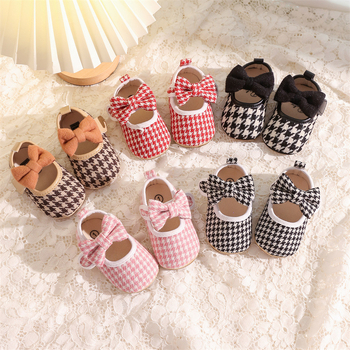 Baba cipő, Hercegnő stílus, Pamut felsőrész, Houndstooth minta, Csúszásmentes puha talp, Velcro-zár