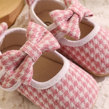 Baba cipő, Hercegnő stílus, Pamut felsőrész, Houndstooth minta, Csúszásmentes puha talp, Velcro-zár