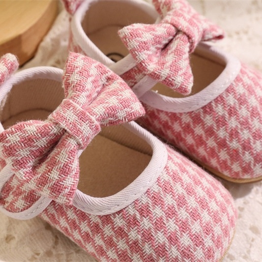 Baba cipő, Hercegnő stílus, Pamut felsőrész, Houndstooth minta, Csúszásmentes puha talp, Velcro-zár