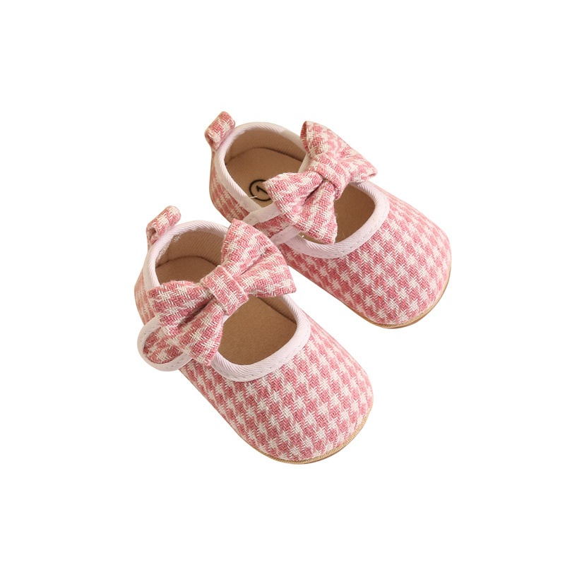 Baba cipő, Hercegnő stílus, Pamut felsőrész, Houndstooth minta, Csúszásmentes puha talp, Velcro-zár