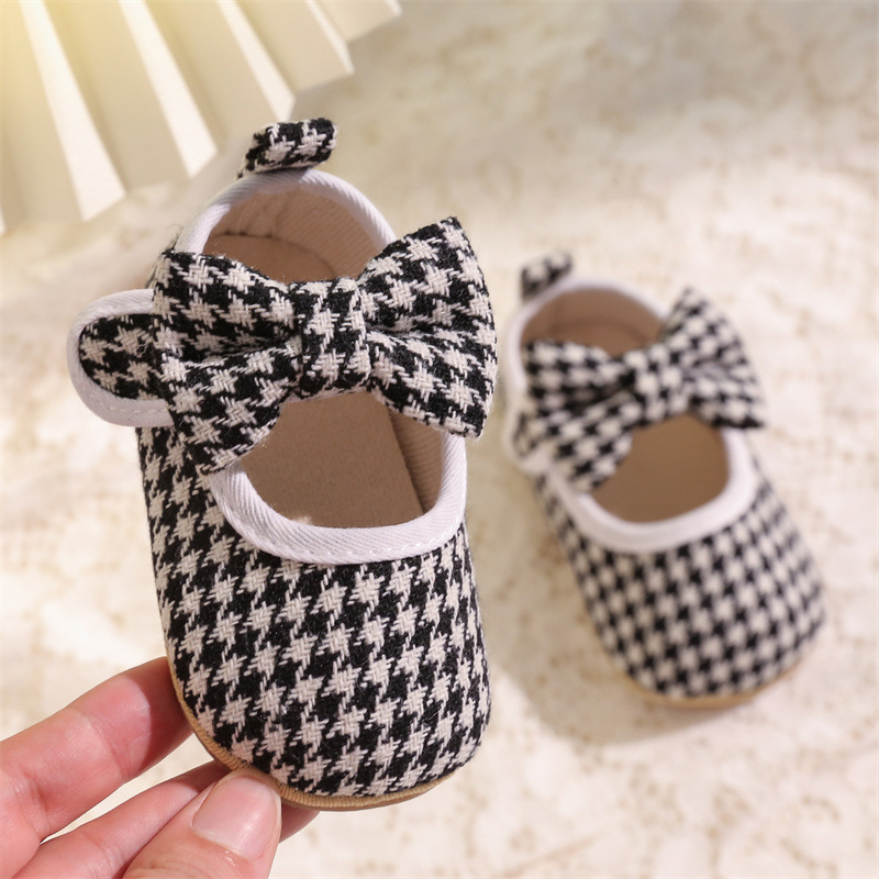 Baba cipő, Hercegnő stílus, Pamut felsőrész, Houndstooth minta, Csúszásmentes puha talp, Velcro-zár