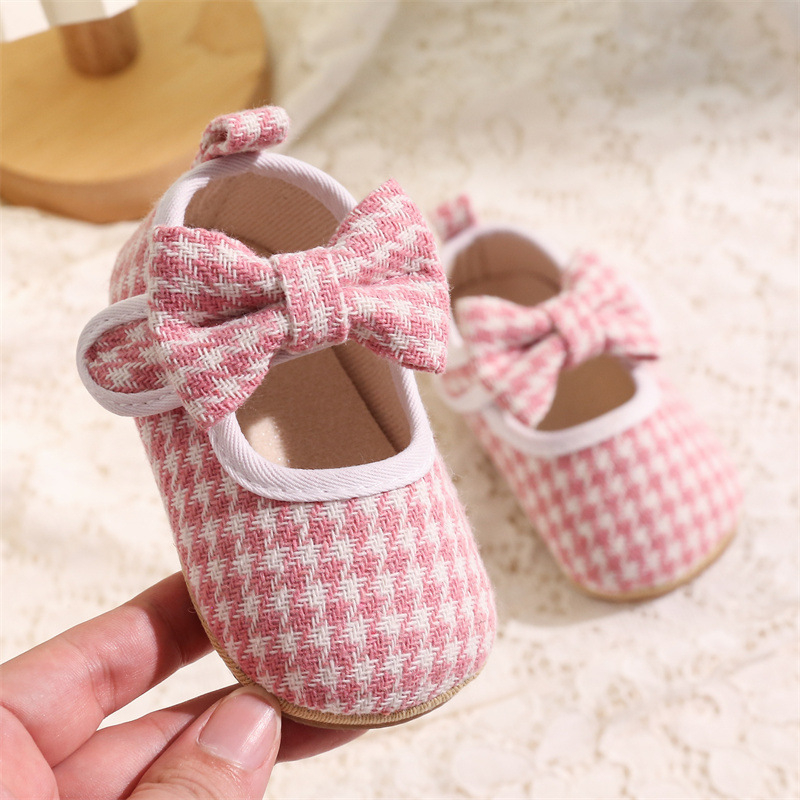 Baba cipő, Hercegnő stílus, Pamut felsőrész, Houndstooth minta, Csúszásmentes puha talp, Velcro-zár