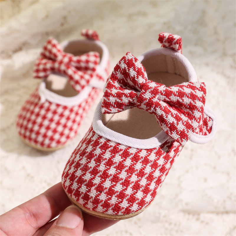 Baba cipő, Hercegnő stílus, Pamut felsőrész, Houndstooth minta, Csúszásmentes puha talp, Velcro-zár