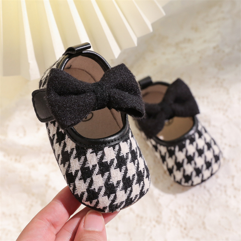 Baba cipő, Hercegnő stílus, Pamut felsőrész, Houndstooth minta, Csúszásmentes puha talp, Velcro-zár