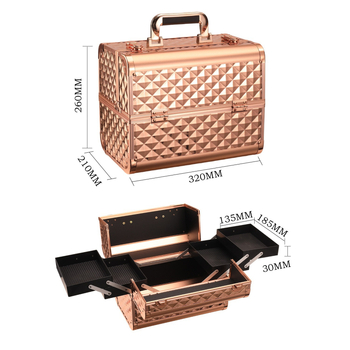 Портативен козметичен калъф с алуминиева рамка, дървен корпус, заключване с ключалка, разширително отделение за домашно съхранение