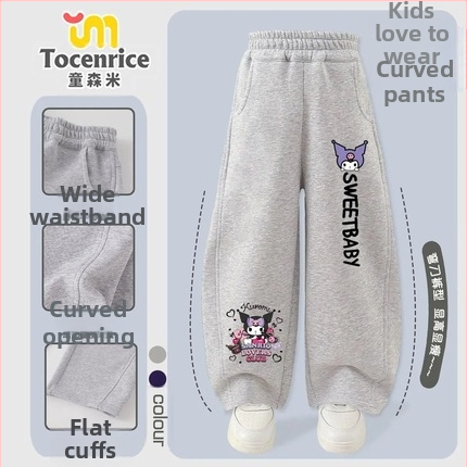 Κοριτσίστικα παντελόνια από κορντουρούι με γούνα κουνελιού, θεμα My Melody & Kuromi, κορεατικό στυλ, Άνοιξη 2025 – ηλικίες 3–8.