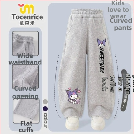 Κοριτσίστικα παντελόνια από κορντουρούι με γούνα κουνελιού, θεμα My Melody & Kuromi, κορεατικό στυλ, Άνοιξη 2025 – ηλικίες 3–8.