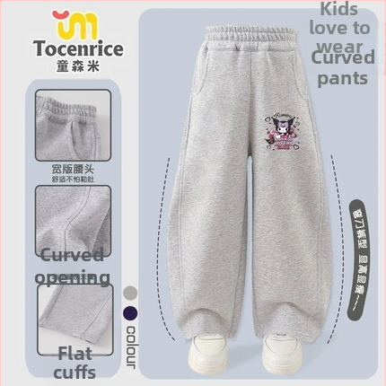 Κοριτσίστικα παντελόνια από κορντουρούι με γούνα κουνελιού, θεμα My Melody & Kuromi, κορεατικό στυλ, Άνοιξη 2025 – ηλικίες 3–8.