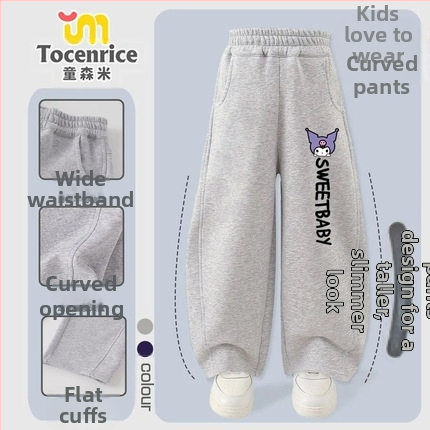 Κοριτσίστικα παντελόνια από κορντουρούι με γούνα κουνελιού, θεμα My Melody & Kuromi, κορεατικό στυλ, Άνοιξη 2025 – ηλικίες 3–8.