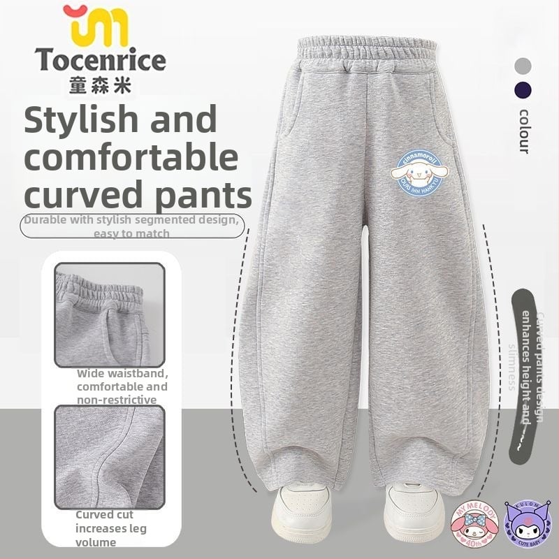 Κοριτσίστικα παντελόνια από κορντουρούι με γούνα κουνελιού, θεμα My Melody & Kuromi, κορεατικό στυλ, Άνοιξη 2025 – ηλικίες 3–8.