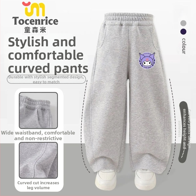 Dievčenské nohavice z kordury s králičou kožušinkou, téma My Melody a Kuromi, kórejský štýl, jar 2025 – vek 3–8 rokov.
