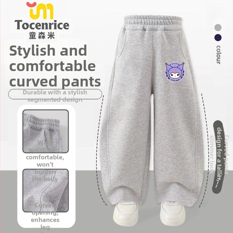 Κοριτσίστικα παντελόνια από κορντουρούι με γούνα κουνελιού, θεμα My Melody & Kuromi, κορεατικό στυλ, Άνοιξη 2025 – ηλικίες 3–8.