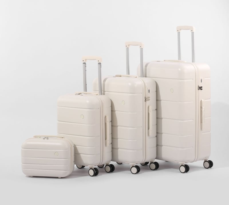 Set bagaje ABS+PC — set de patru piese cu capacitate mare, închidere cu fermoar, încuciător TSA cu combinație, roți universale, greutate 3,3 kg