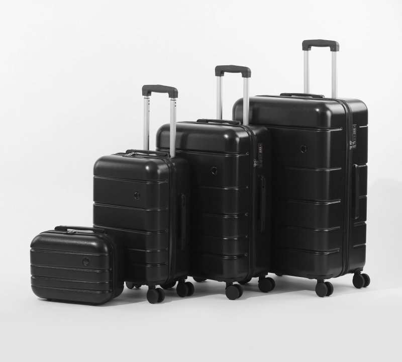 Set bagaje ABS+PC — set de patru piese cu capacitate mare, închidere cu fermoar, încuciător TSA cu combinație, roți universale, greutate 3,3 kg