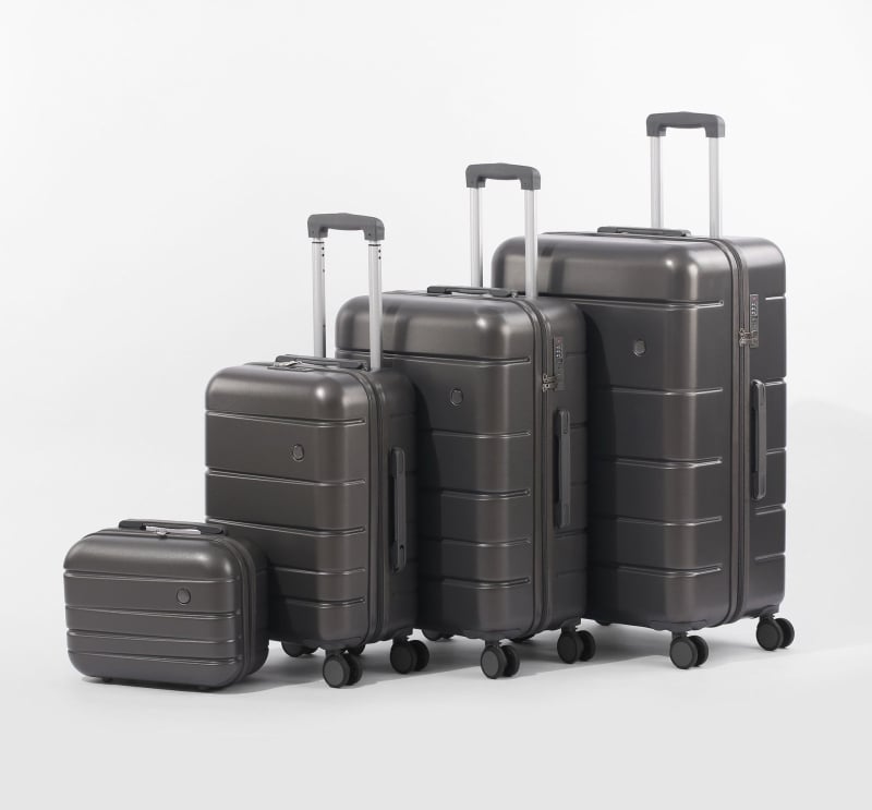 Set bagaje ABS+PC — set de patru piese cu capacitate mare, închidere cu fermoar, încuciător TSA cu combinație, roți universale, greutate 3,3 kg