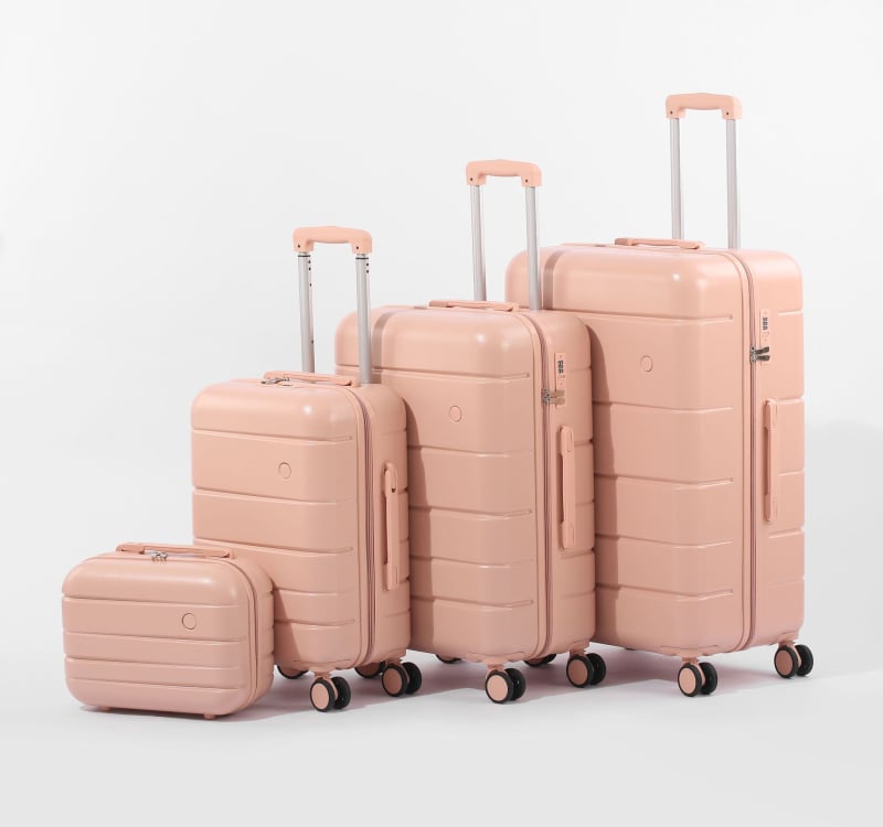 Set bagaje ABS+PC — set de patru piese cu capacitate mare, închidere cu fermoar, încuciător TSA cu combinație, roți universale, greutate 3,3 kg