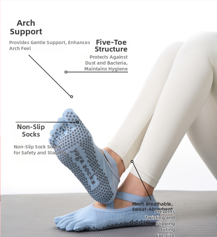 Ženske anti-slip joga čarape – kratke petoprstne čarape za pilates, ljeto, fitness, ples