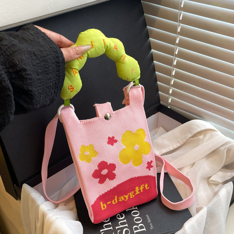Torba za mobitel, mini pleteni crossbody — Gradska jednostavnost, poliester, uspravni kvadratni oblik, unutarnja džep za mobitel, zaključavanje brava (Proljeće 2025)