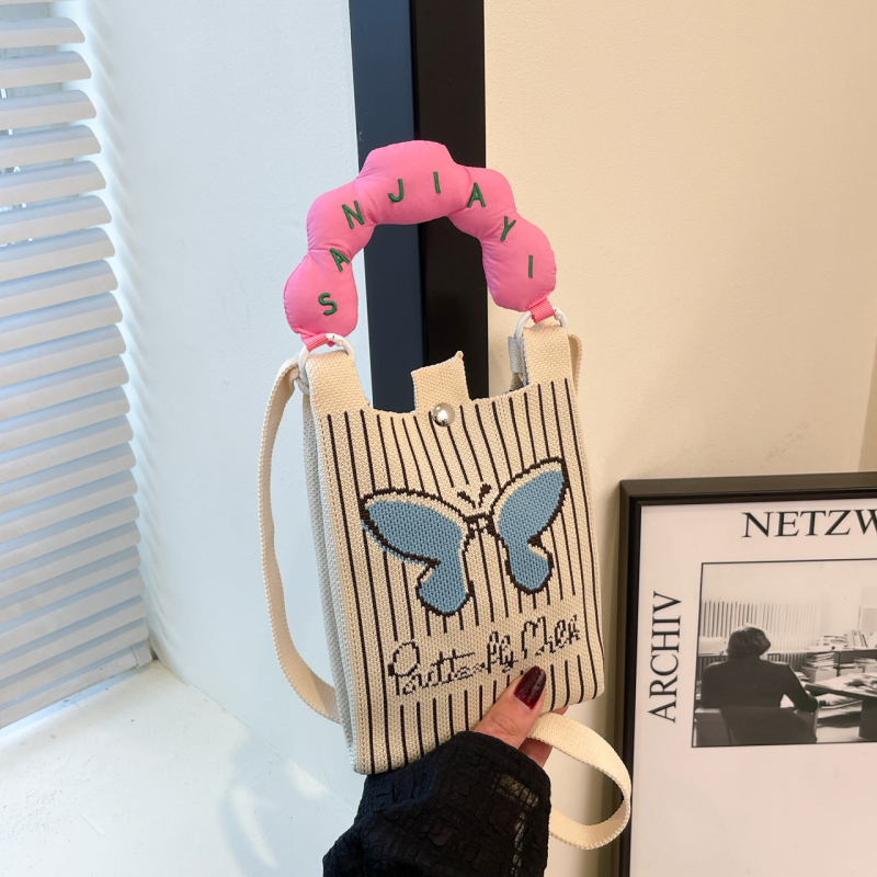 Torba za mobitel, mini pleteni crossbody — Gradska jednostavnost, poliester, uspravni kvadratni oblik, unutarnja džep za mobitel, zaključavanje brava (Proljeće 2025)