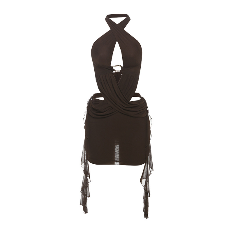 Haljina - Halter stil, V izrez, Bez rukava, Kratka duljina, Materijal: Poliester/Spandeks