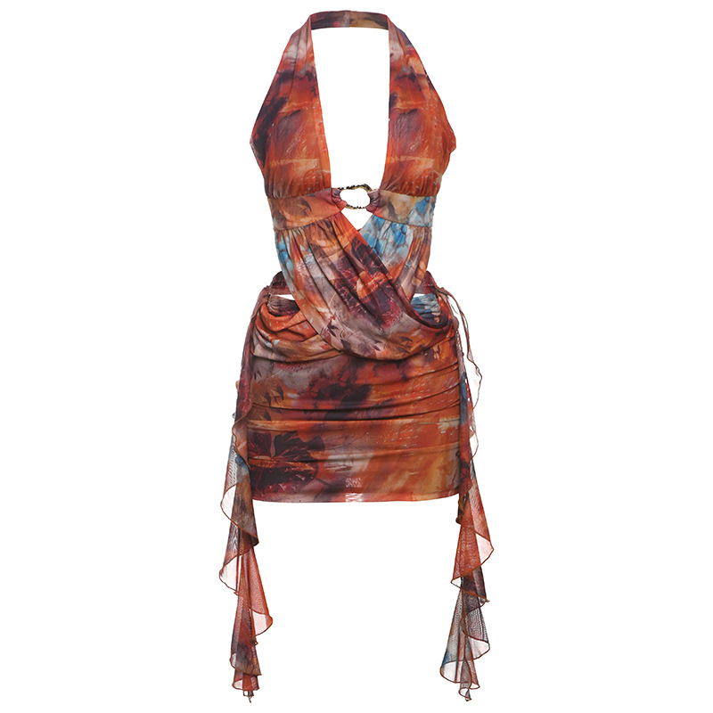 Haljina - Halter stil, V izrez, Bez rukava, Kratka duljina, Materijal: Poliester/Spandeks