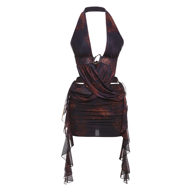 Haljina - Halter stil, V izrez, Bez rukava, Kratka duljina, Materijal: Poliester/Spandeks