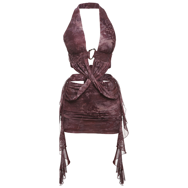 Haljina - Halter stil, V izrez, Bez rukava, Kratka duljina, Materijal: Poliester/Spandeks