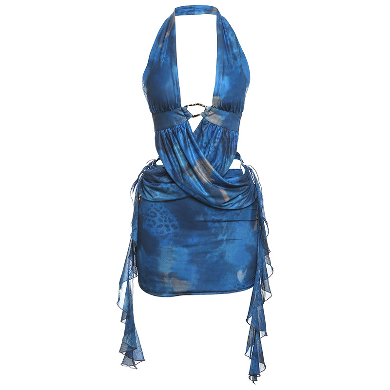 Haljina - Halter stil, V izrez, Bez rukava, Kratka duljina, Materijal: Poliester/Spandeks