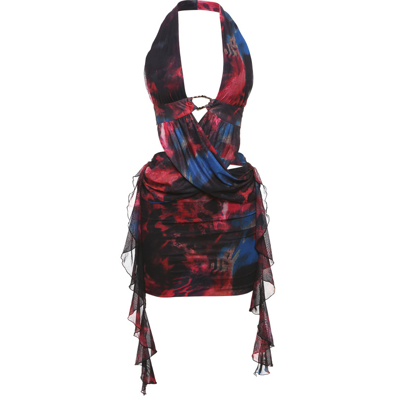 Haljina - Halter stil, V izrez, Bez rukava, Kratka duljina, Materijal: Poliester/Spandeks