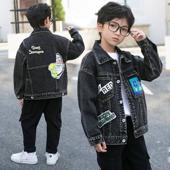 Παιδικό τζιν μπουφάν για αγόρια - γιακάς πόλο, ύφασμα τζιν/βαμβάκι, κλείσιμο με μία σειρά κουμπιών, για παιδιά 8+ ετών