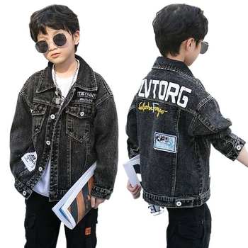 Παιδικό τζιν μπουφάν για αγόρια - γιακάς πόλο, ύφασμα τζιν/βαμβάκι, κλείσιμο με μία σειρά κουμπιών, για παιδιά 8+ ετών