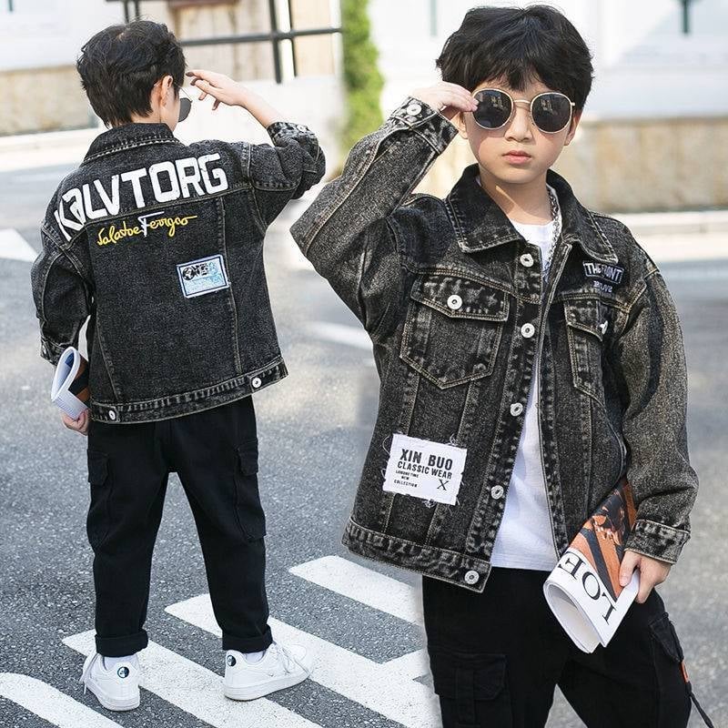 Παιδικό τζιν μπουφάν για αγόρια - γιακάς πόλο, ύφασμα τζιν/βαμβάκι, κλείσιμο με μία σειρά κουμπιών, για παιδιά 8+ ετών