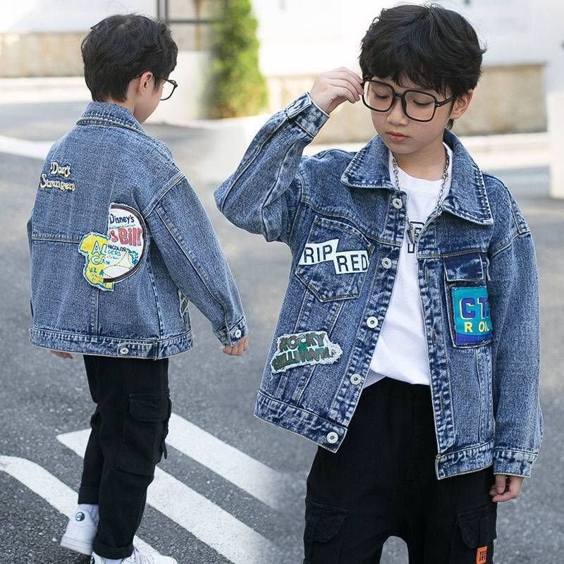 Παιδικό τζιν μπουφάν για αγόρια - γιακάς πόλο, ύφασμα τζιν/βαμβάκι, κλείσιμο με μία σειρά κουμπιών, για παιδιά 8+ ετών