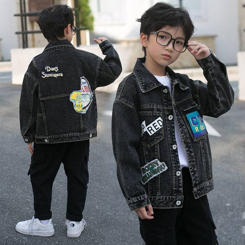 Παιδικό τζιν μπουφάν για αγόρια - γιακάς πόλο, ύφασμα τζιν/βαμβάκι, κλείσιμο με μία σειρά κουμπιών, για παιδιά 8+ ετών