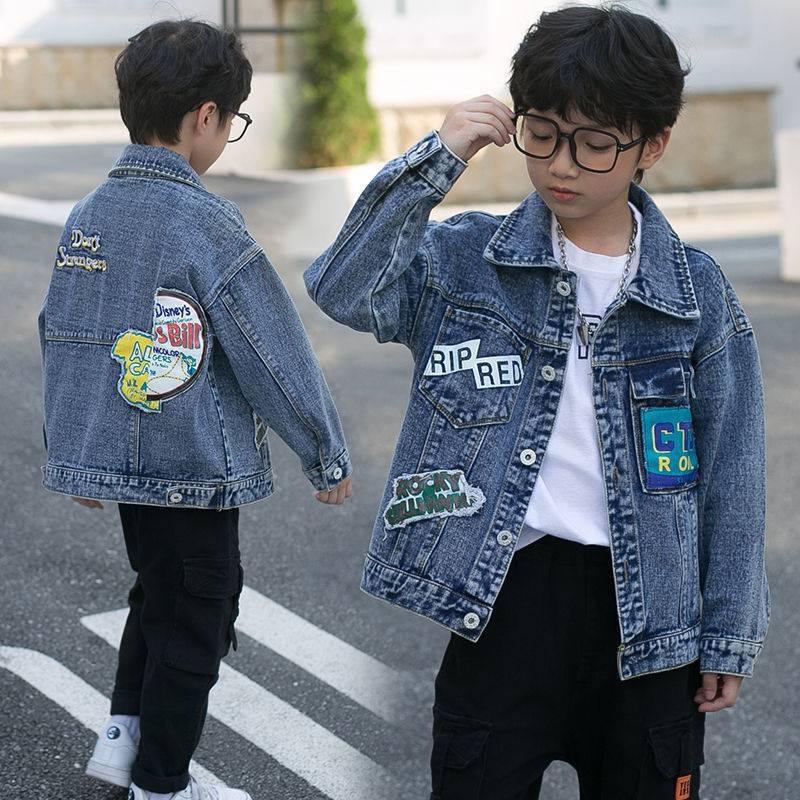 Παιδικό τζιν μπουφάν για αγόρια - γιακάς πόλο, ύφασμα τζιν/βαμβάκι, κλείσιμο με μία σειρά κουμπιών, για παιδιά 8+ ετών